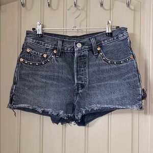 Levi's Black Jean Shorts Distressed High-Waisted